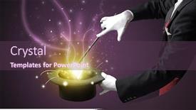  Presentation with cylinder - Presentation enhanced with magician hand conjure with wand light from a black cylinder background and a tawny brown colored foreground