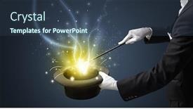  Presentation with cylinder - Presentation theme having magician hand conjure with wand light from a black cylinder background and a ocean colored foreground