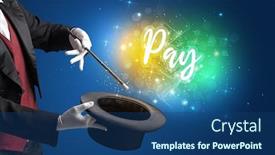  Presentation with pay - Presentation theme with magician-hand-conjure-with-wand background and a ocean colored foreground