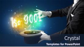  Presentation with iso - Presentation theme consisting of magician-hand-conjure-with-wand background and a navy blue colored foreground