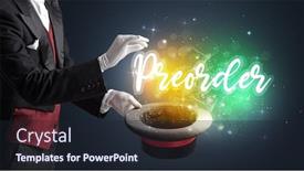  Presentation with magician - Colorful theme enhanced with magician-hand-conjure-with-wand backdrop and a wine colored foreground