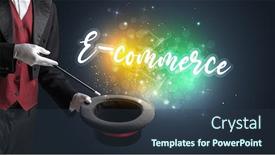  Presentation with magician - Presentation theme consisting of magician-hand-conjure-with-wand background and a tawny brown colored foreground