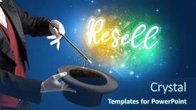  Presentation with magician - Colorful presentation theme enhanced with magician-hand-conjure-with-wand backdrop and a ocean colored foreground