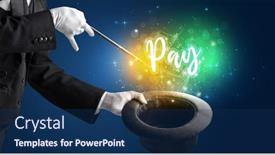  Presentation with pay - Slide deck having magician-hand-conjure-with-wand background and a navy blue colored foreground