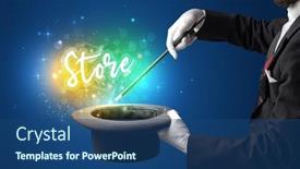  Presentation with magician - Slide deck with magician-hand-conjure-with-wand background and a ocean colored foreground