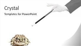  Presentation with magic wand - Colorful PPT theme enhanced with magician holding a magic wand backdrop and a white colored foreground