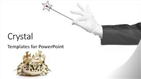  Presentation with magic wand - Presentation theme having magician holding a magic wand and a frog isolated on white background background and a white colored foreground