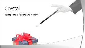  Presentation with magic wand - Presentation theme having magician holding a magic wand background and a white colored foreground