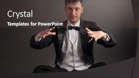  Presentation with magician - Presentation featuring magician-in-tuxedo-classic-costume background and a dark gray colored foreground