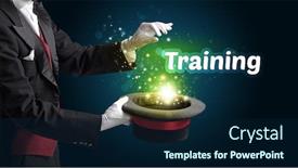  Presentation with magician - Presentation design having magician-is-showing-magic-trick background and a navy blue colored foreground