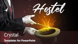  Presentation with hostel - Audience pleasing slide set consisting of magician-is-showing-magic-trick backdrop and a wine colored foreground