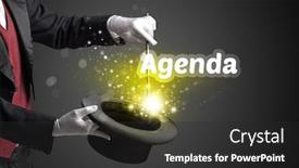  Presentation with agenda - Presentation having magician-is-showing-magic-trick background and a dark gray colored foreground