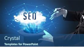  Presentation with magician - Colorful presentation theme enhanced with magician-is-showing-magic-trick backdrop and a ocean colored foreground