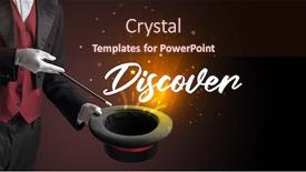  Presentation with magician - PPT theme featuring magician-is-showing-magic-trick background and a wine colored foreground
