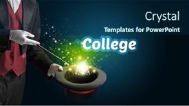  Presentation with magician - Cool new PPT layouts with magician-is-showing-magic-trick backdrop and a navy blue colored foreground