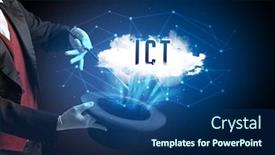  Presentation with modern tech - Slide set consisting of magician-is-showing-magic-trick background and a navy blue colored foreground