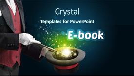  Presentation with magic book - Amazing presentation having magician-is-showing-magic-trick backdrop and a navy blue colored foreground
