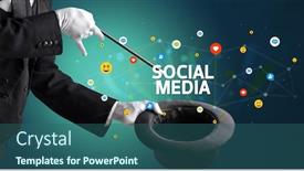  Presentation with social media - Slide set having magician-is-showing-magic-trick background and a ocean colored foreground