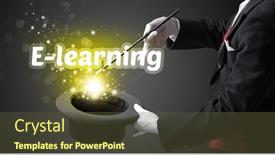  Presentation with magician - Presentation theme enhanced with magician-is-showing-magic-trick background and a tawny brown colored foreground