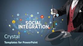  Presentation with social media - Colorful slide set enhanced with magician-is-showing-magic-trick backdrop and a ocean colored foreground
