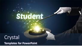  Presentation with magician - Audience pleasing PPT layouts consisting of magician-is-showing-magic-trick backdrop and a navy blue colored foreground