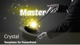  Presentation with magician - PPT theme featuring magician-is-showing-magic-trick background and a tawny brown colored foreground