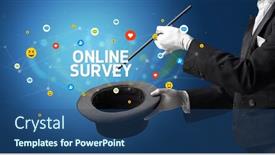  Presentation with online survey - Beautiful PPT layouts featuring magician-is-showing-magic-trick backdrop and a ocean colored foreground