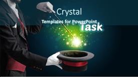  Presentation with task - Presentation design consisting of magician-is-showing-magic-trick background and a ocean colored foreground