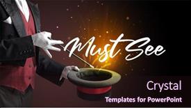  Presentation with magician - Cool new slide set with magician-is-showing-magic-trick backdrop and a wine colored foreground