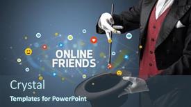  Presentation with online marketing - Colorful PPT layouts enhanced with magician-is-showing-magic-trick backdrop and a ocean colored foreground