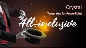  Presentation with magician - Slide set featuring magician-is-showing-magic-trick background and a wine colored foreground