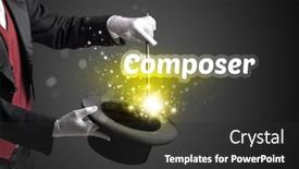  Presentation with magician - Cool new slide deck with magician-is-showing-magic-trick backdrop and a dark gray colored foreground