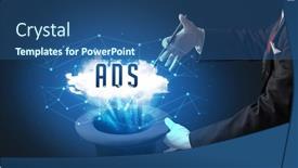  Presentation with modern tech - PPT theme having magician-is-showing-magic-trick background and a ocean colored foreground