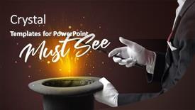  Presentation with magician - Amazing slides having magician-is-showing-magic-trick backdrop and a wine colored foreground