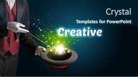  Presentation with magician - Theme enhanced with magician-is-showing-magic-trick background and a ocean colored foreground