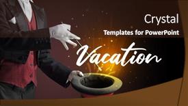  Presentation with magician - Beautiful presentation featuring magician-is-showing-magic-trick backdrop and a wine colored foreground