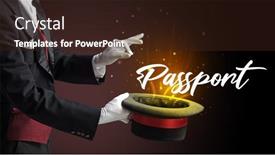  Presentation with magician - PPT theme consisting of magician-is-showing-magic-trick background and a wine colored foreground