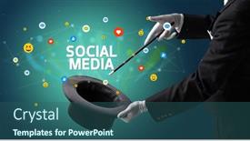  Presentation with magician - Beautiful theme featuring magician-is-showing-magic-trick backdrop and a ocean colored foreground