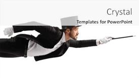  Presentation with magic wand - Presentation theme enhanced with magician-levitating-and-holding and a white colored foreground
