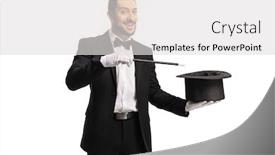  Presentation with magic wand - Cool new slide set with magician-performing-a-hat-trick backdrop and a light gray colored foreground
