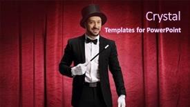  Presentation with stage curtains - Slide deck enhanced with magician-performing-a-show background and a wine colored foreground