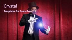  Presentation with red stage curtain - PPT theme with magician-performing-a-trick background and a wine colored foreground