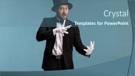  Presentation with magician - Audience pleasing theme consisting of magician-performing-a-trick backdrop and a seafoam green colored foreground