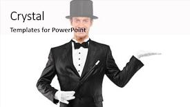  Presentation with top hat - Beautiful PPT theme featuring magician wearing top hat backdrop and a white colored foreground
