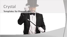  Presentation with magic wand - PPT theme enhanced with magician-with-a-magic-wand background and a light gray colored foreground