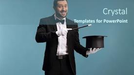  Presentation with magician - Theme with magician-with-a-wand background and a ocean colored foreground