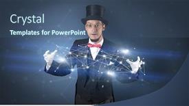  Presentation with magician - Colorful presentation theme enhanced with magician with blue background and geometrical connection between two hands backdrop and a ocean colored foreground