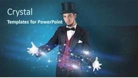  Presentation with magician - Amazing presentation design having magician with blue background and geometrical connection between two hands backdrop and a ocean colored foreground