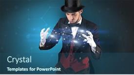  Presentation with magician - Cool new PPT theme with magician with blue background and geometrical connection between two hands backdrop and a ocean colored foreground