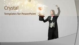  Presentation with magician - PPT theme enhanced with magician with hat and computer background and a lemonade colored foreground